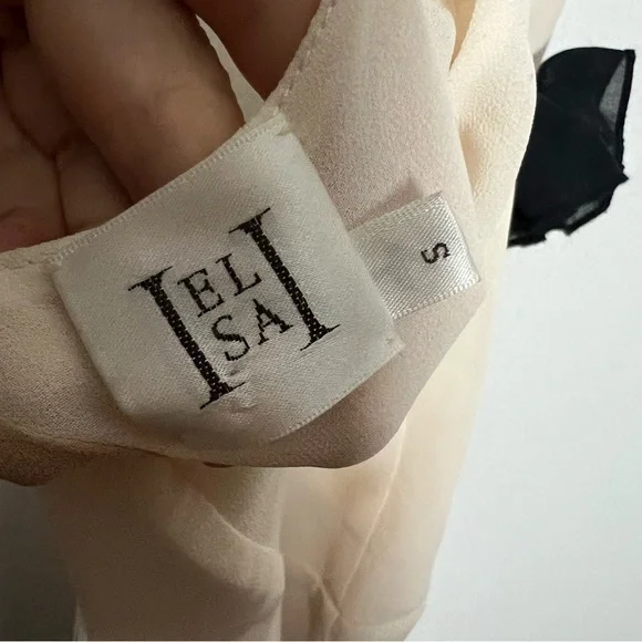 Revolve Helsa Sheer Deep V Long Slip Dress Cream Maxi with Rosette Flower Small - Picture 8 of 14